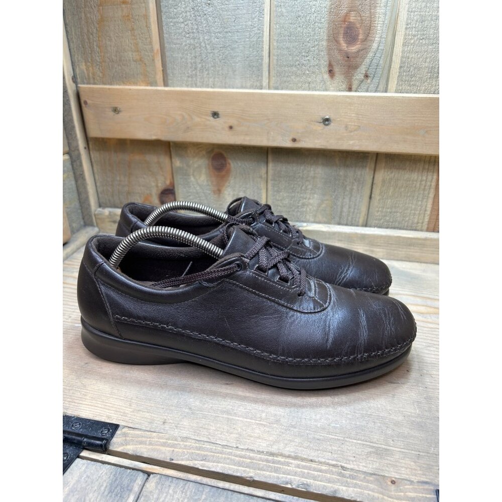 SAS Mens Leather Casual Walking Shoes Oxfords Dark Brown US8-8.5 lace Up